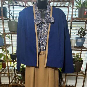 Vintage Paul Alfred Blue Tan Paisley Two Piece Suit Set Size 12